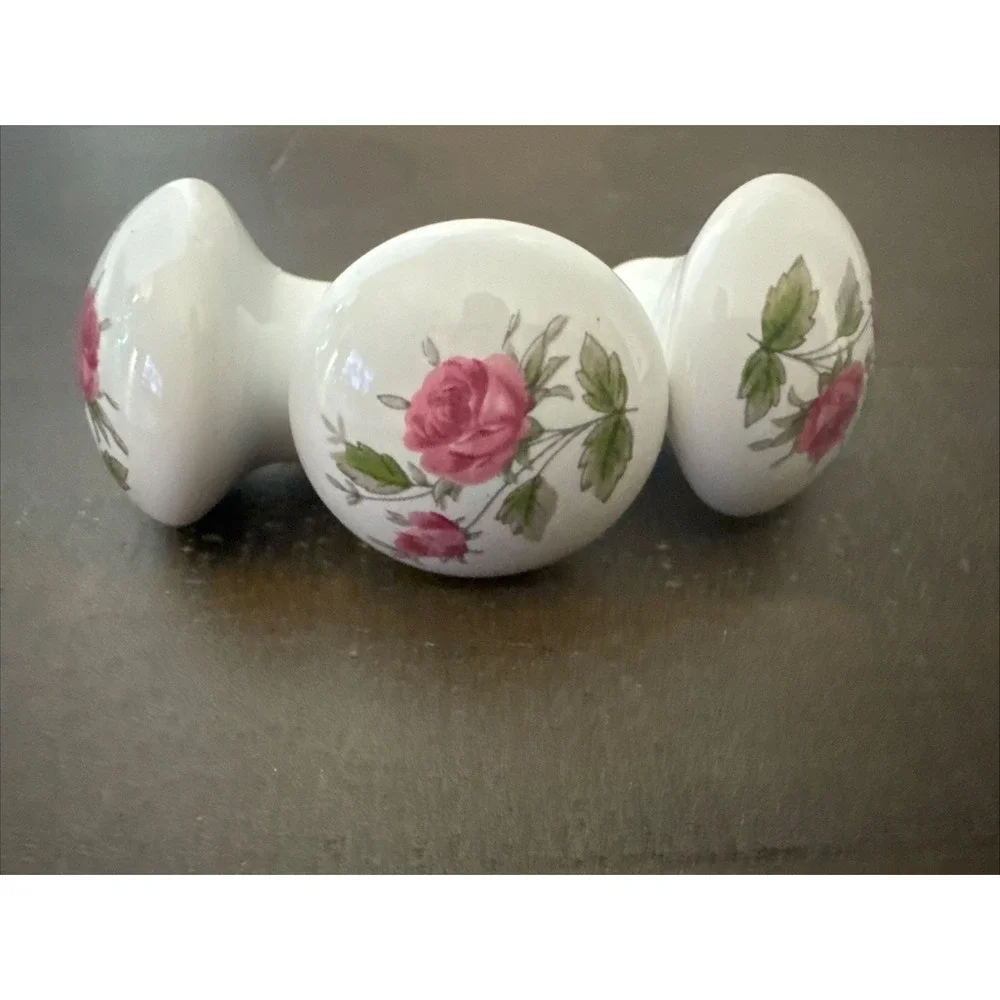 3 Belwith Wildflowers Round Drawer Pull White Porcelain Pink Flowers